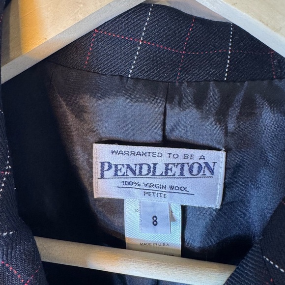 VNTG Pendleton Women's Blazer Jacket Lined 100% Virgin Wool Black Plaid Sz 8 - Picture 4 of 7